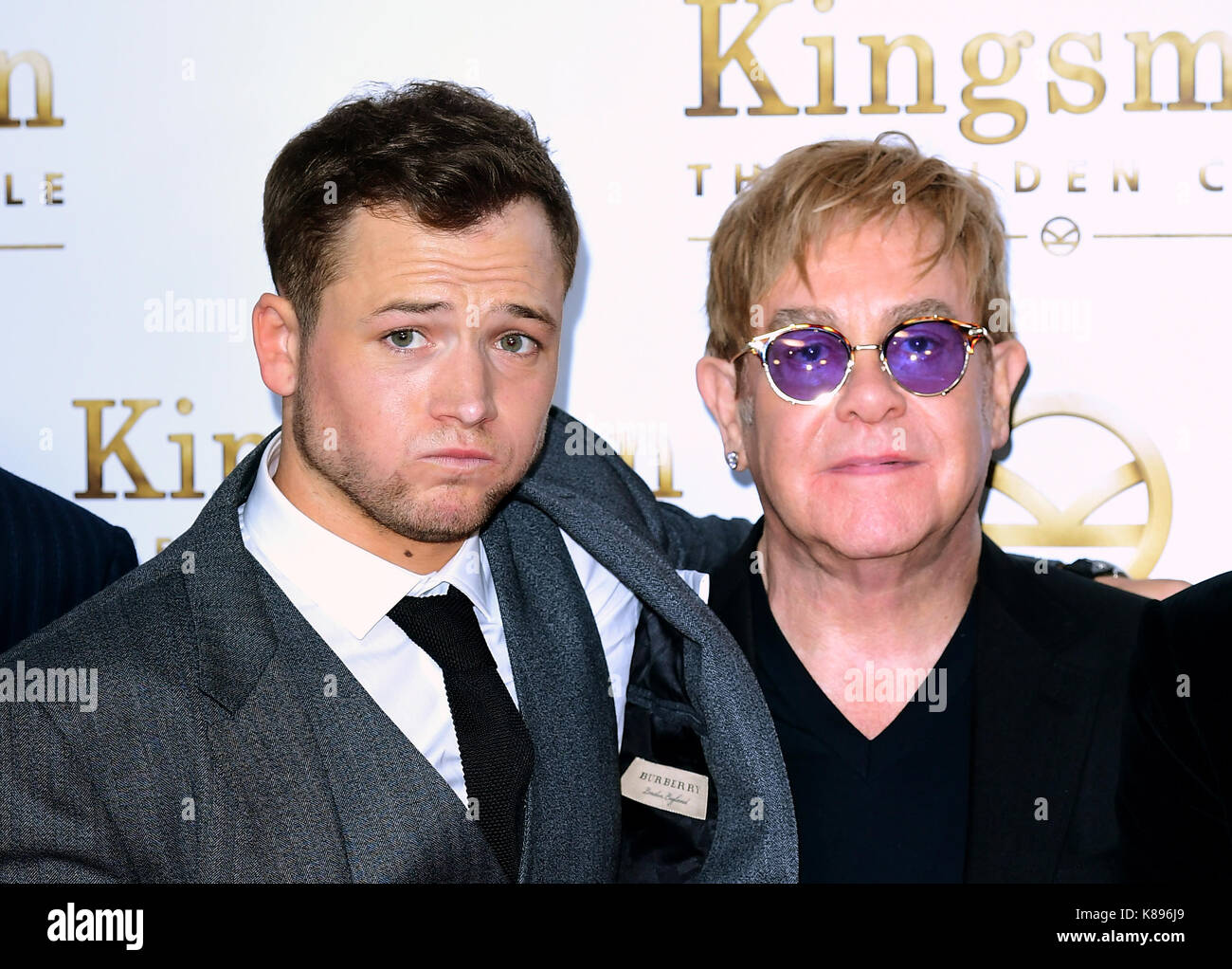Taron Egerton and Elton John attending the World Premiere of Kingsman: The  Golden Circle, at Cineworld in Leicester Square, London. Picture Date:  Monday 18 September. Photo credit should read: Ian West/PA Wire