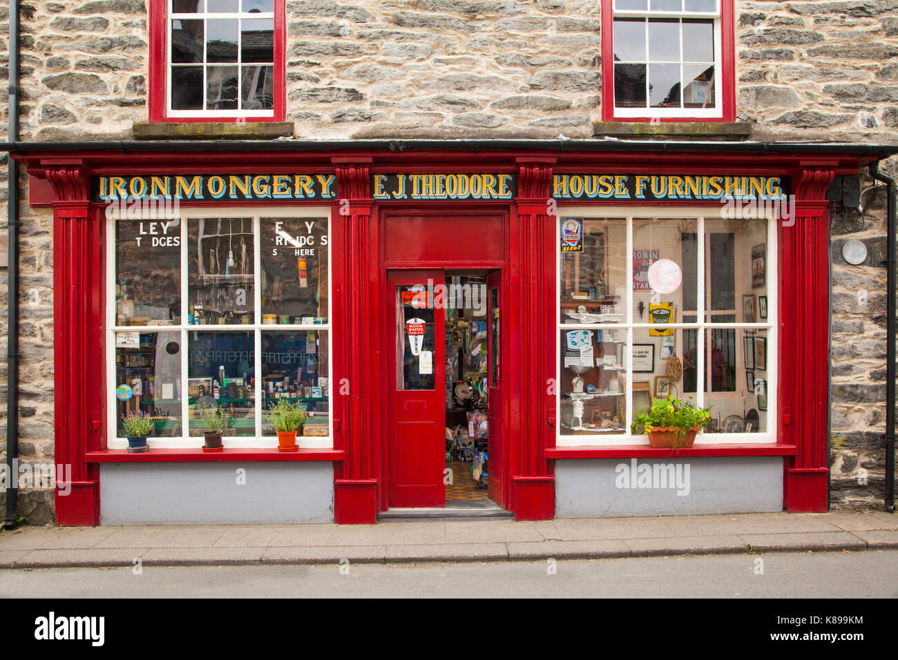 Traditional ironmongers and house furnishing shop in the town of Bala North Wales Stock Photo