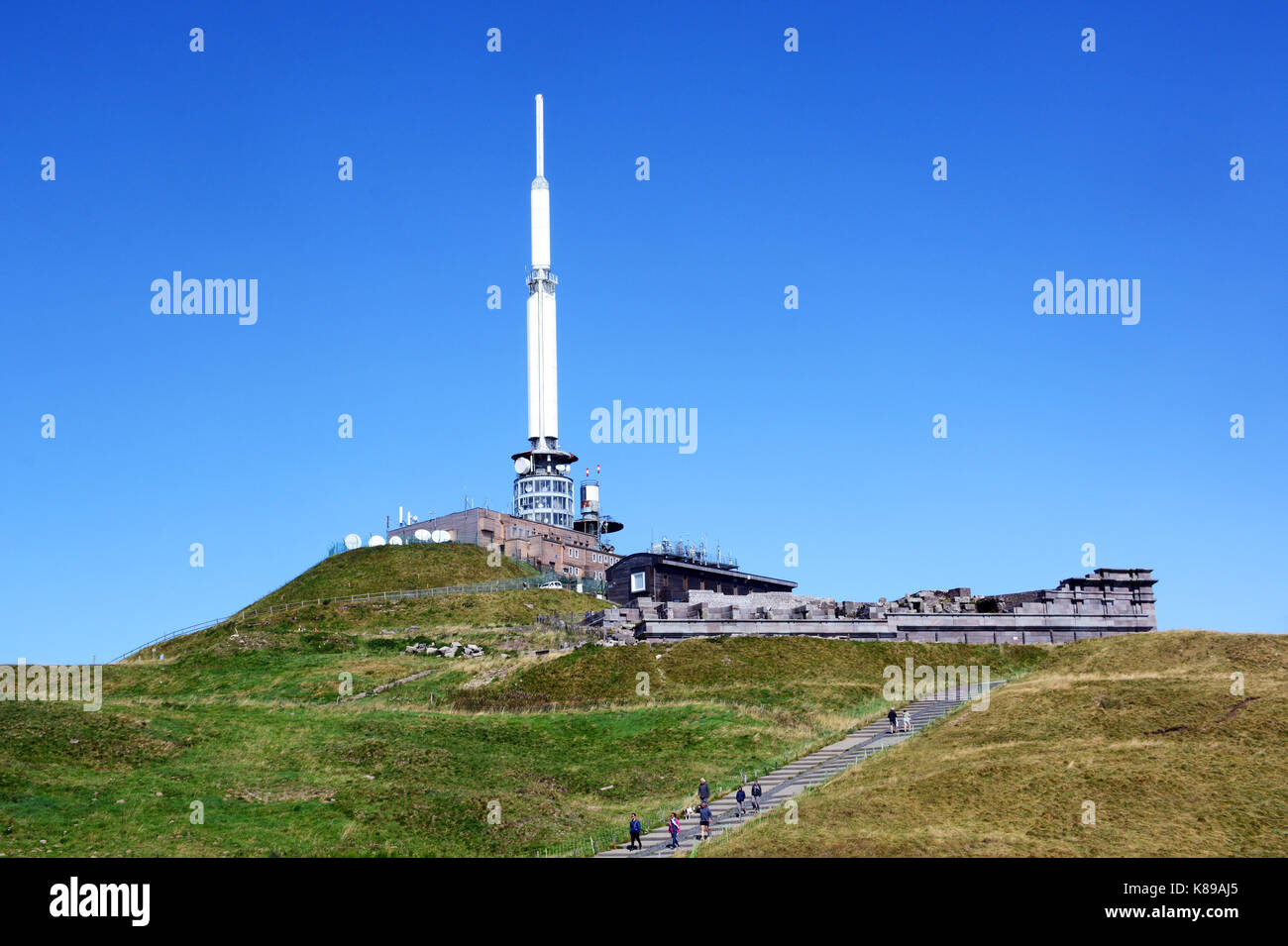 TV antenne and Mercure temple, Puy de Dome peak, Auvergne, Massif Central, France Stock Photo