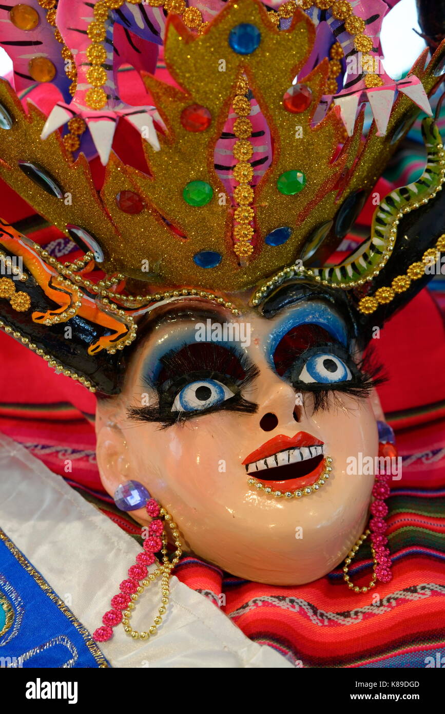 Hand Made South American carnival mask with detailed painting and ornamentation. Stock Photo