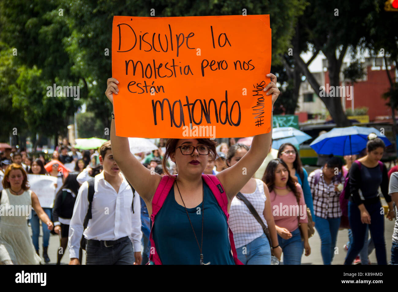 Puebla, Mexico. 18th Sep, 2017. Universities of BUAP and UPAEP demonstrated on Monday, September 18 in the city of Puebla, Mexico to repudiate the murder of the young Mara Fernanda Castilla Miranda, by a Cabify service driver.  At least five thousand people participated in the march, leaving the central campus of the Catholic University (UPAEP), located in the Santiago neighborhood, and headed to the Zócalo of that city of Puebla. Credit: Alejandro Muñoz/Alamy Live News Stock Photo