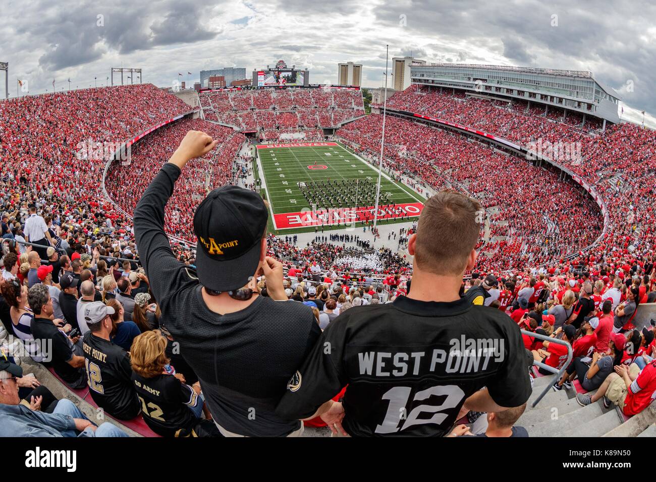 Ohio Stadium, Columbus, OH, USA. 16th Sep, 2017. West Point fans cheer on the Ohio State University marching band in an NCAA football game between the Ohio State Buckeyes and the Army Black Knights at Ohio Stadium, Columbus, OH. Adam Lacy/CSM/Alamy Live News Stock Photo
