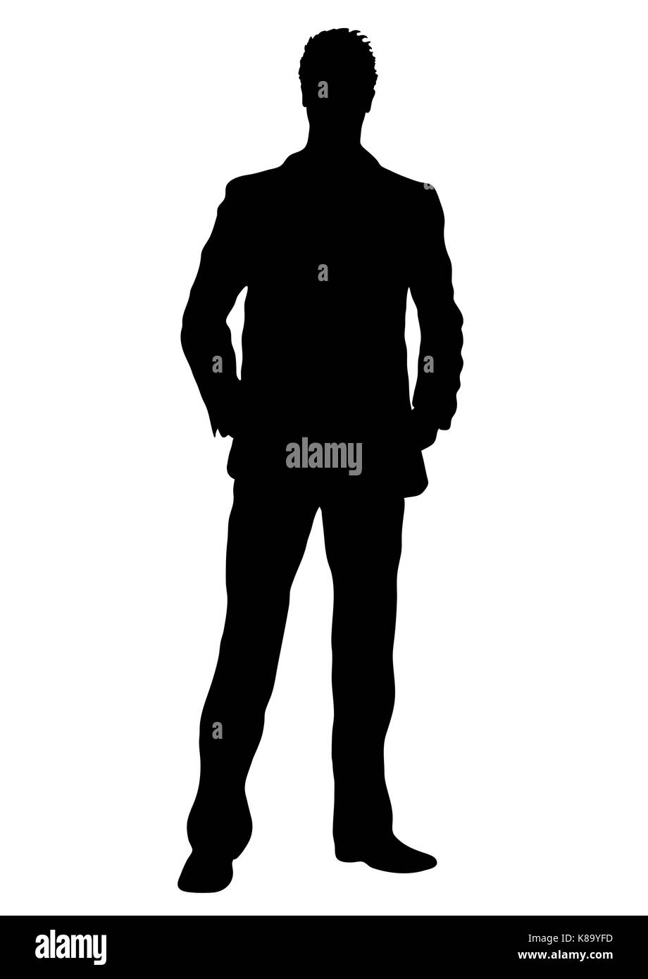 Business man vector silhouette, outline portrait male managing in costume standing front side full-length, human contour isolated on white background, Stock Vector