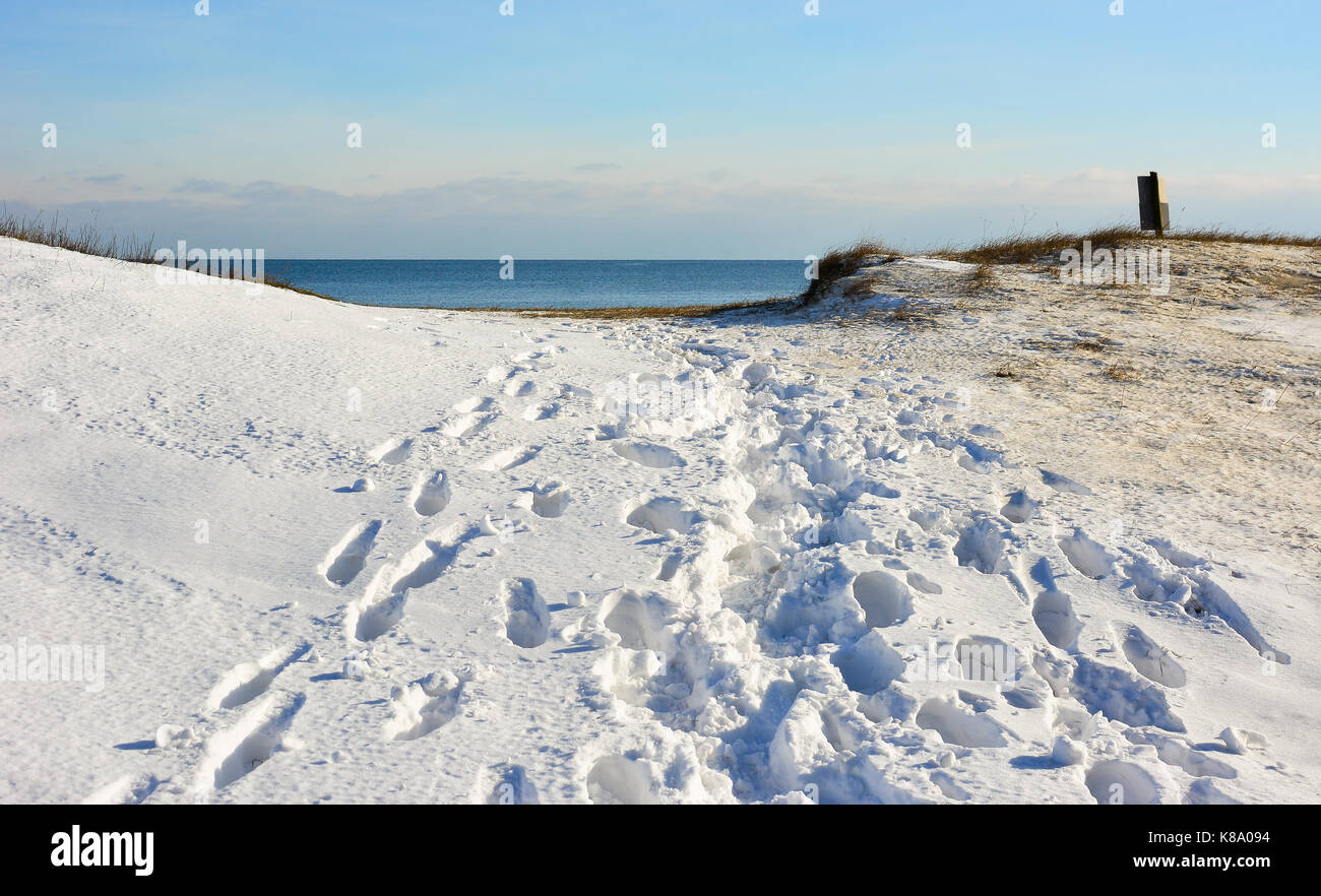 This is the famouse beach outside ahus, sweden, Called Kantarellen.  The foto is taken when the Winter is here. Stock Photo