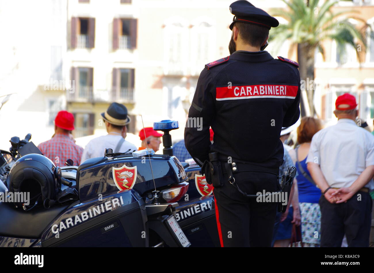 Rome, Italy - June 15 2017: Carabinieri military officer on duty in Spanish Steps in Rome, Italy Stock Photo