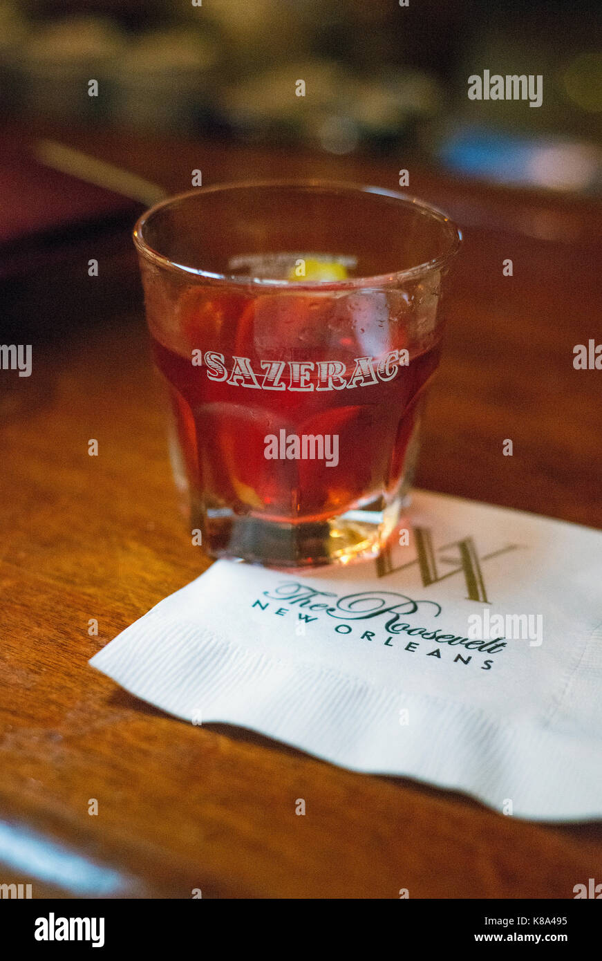 A Sazerac drink at The Roosevelt Hotel in New Orleans, Louisiana. Stock Photo