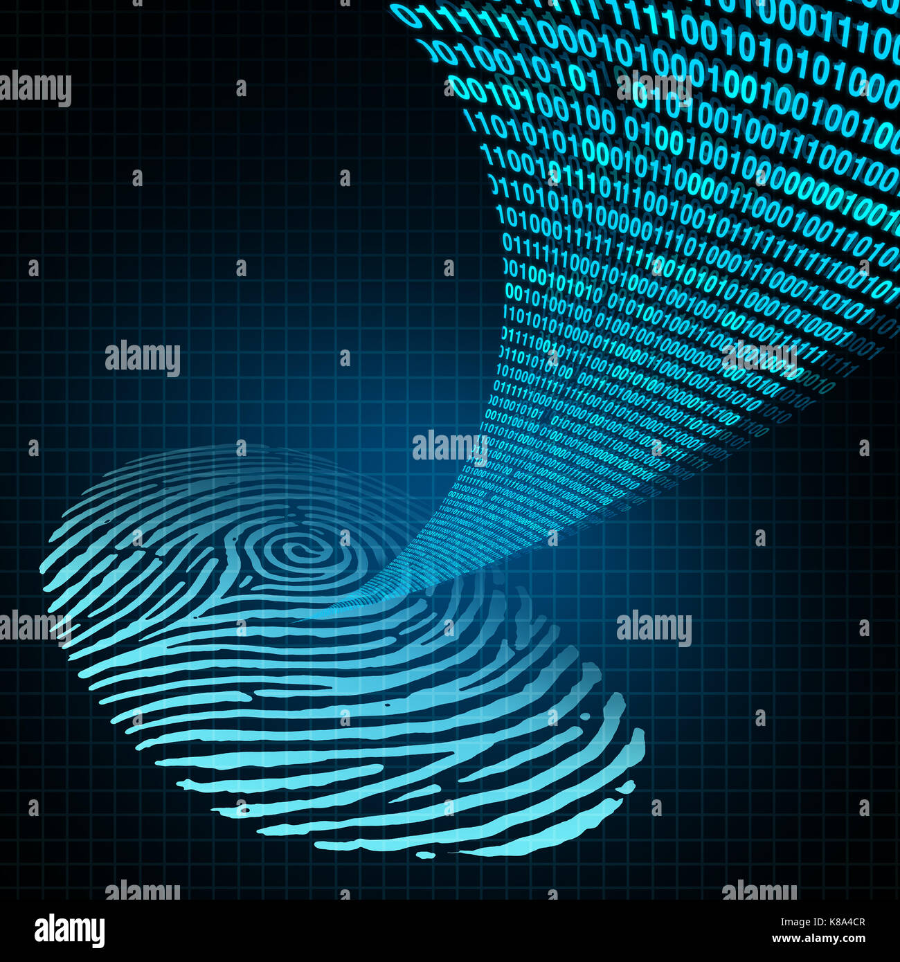 Security password personal identification safety login concept as a technology safety software as a human fingerprint with data code encryption emergi Stock Photo