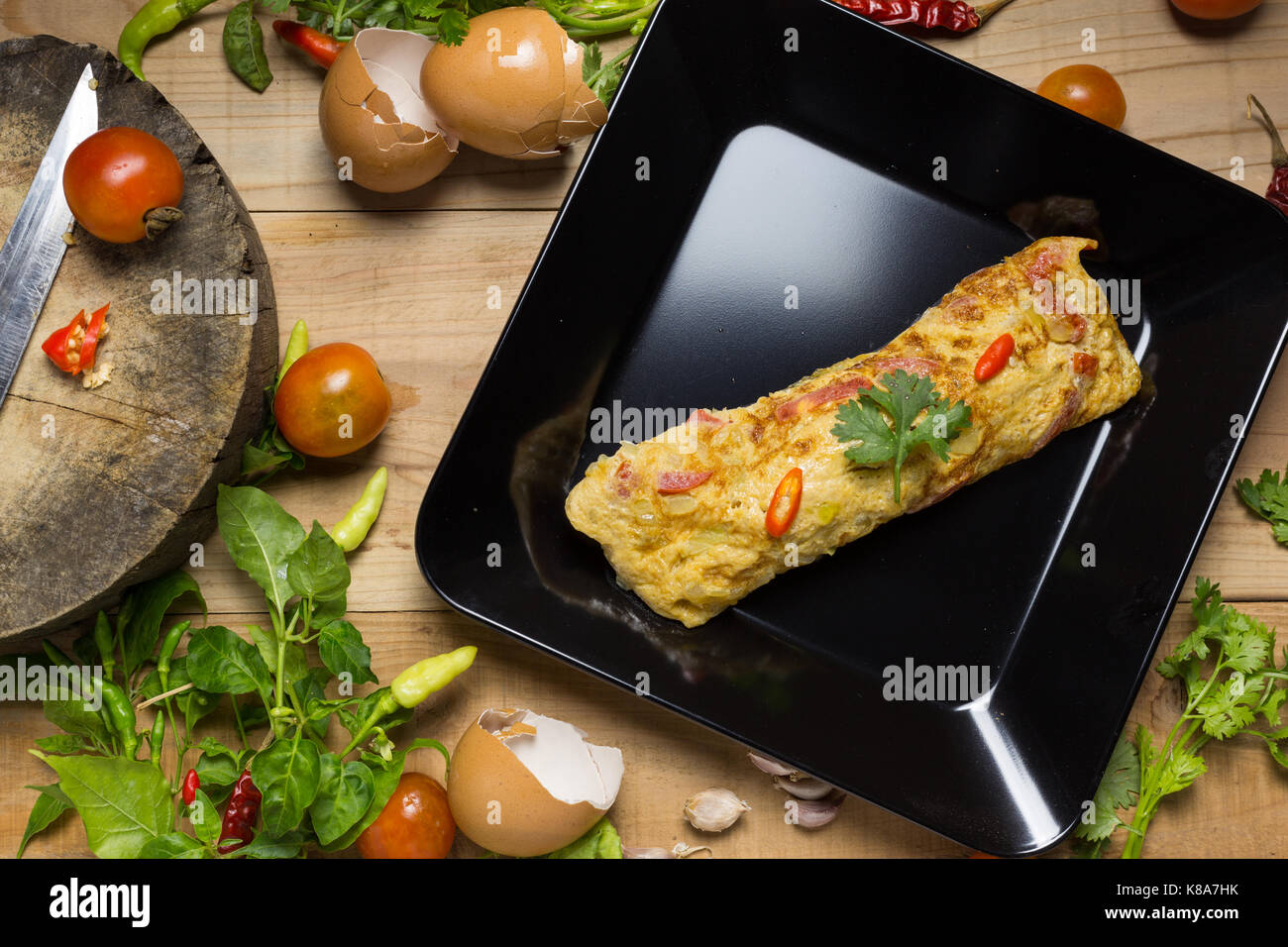 omelet in a plate. spanish omelet. Stock Photo