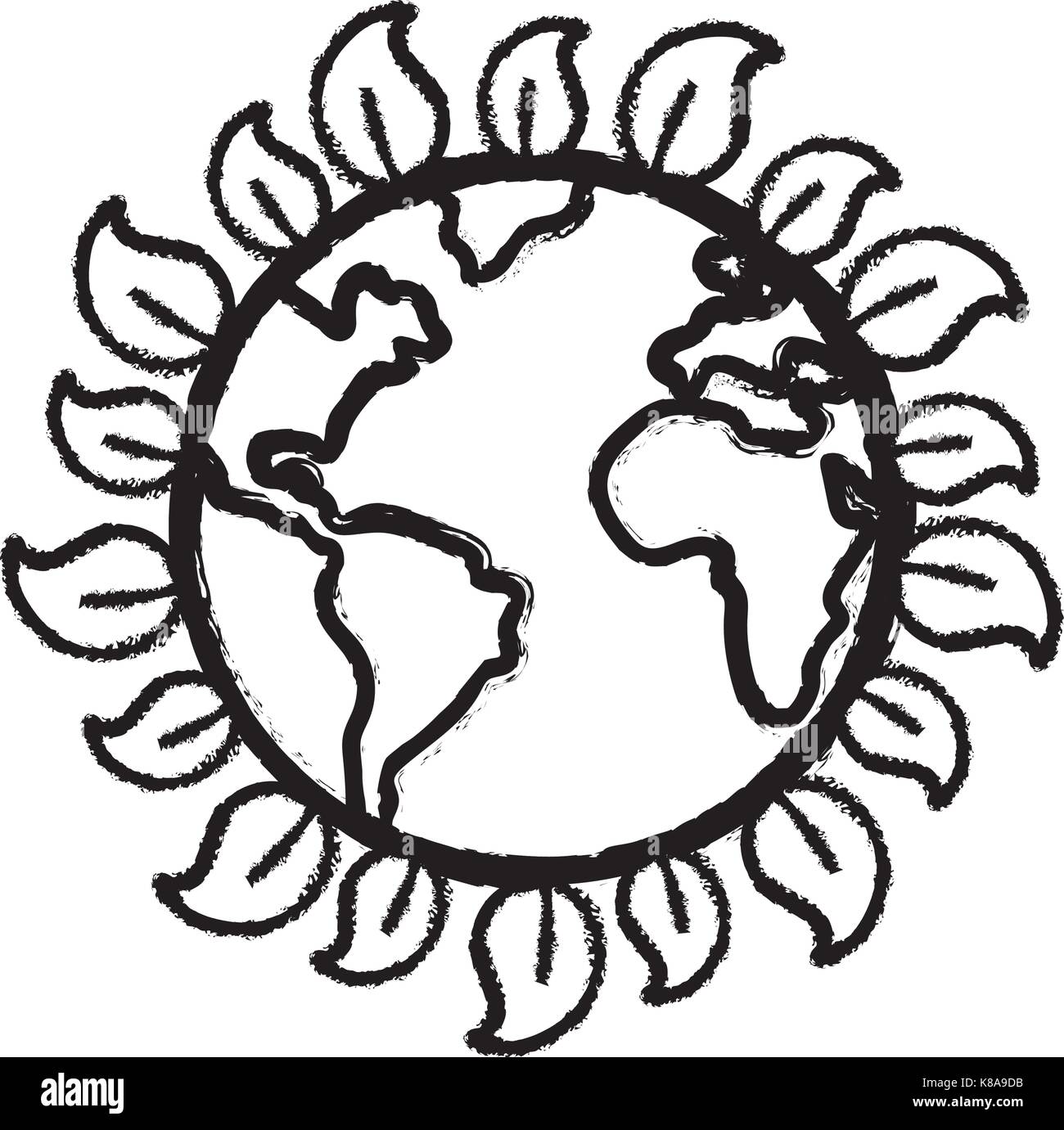 figure earth planet with ecological leaves design Stock Vector Image ...