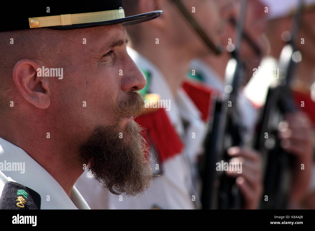 An officer stands at attention during the festival of Camerone in Aubagne on April 30, 2010. Camerone is the most important day of the Legion calendar Stock Photo