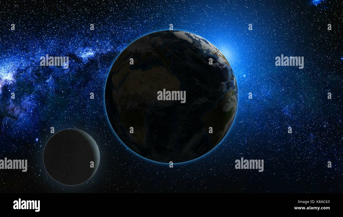 Sunrise view from space on Planet Earth and Moon Stock Photo - Alamy