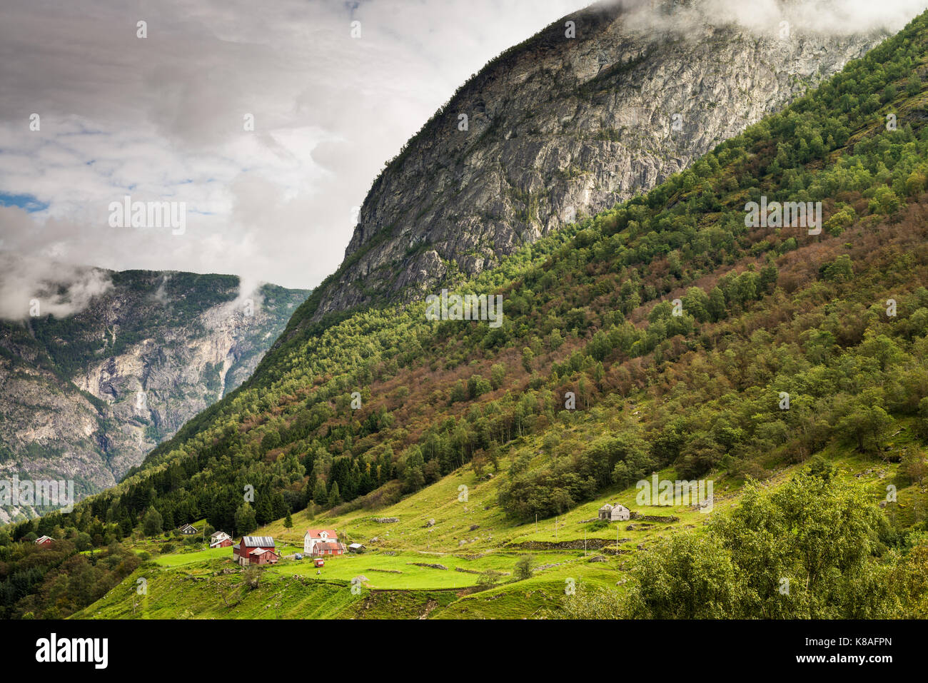 mountains on the Sognefjord, Laerdal, Norway Stock Photo