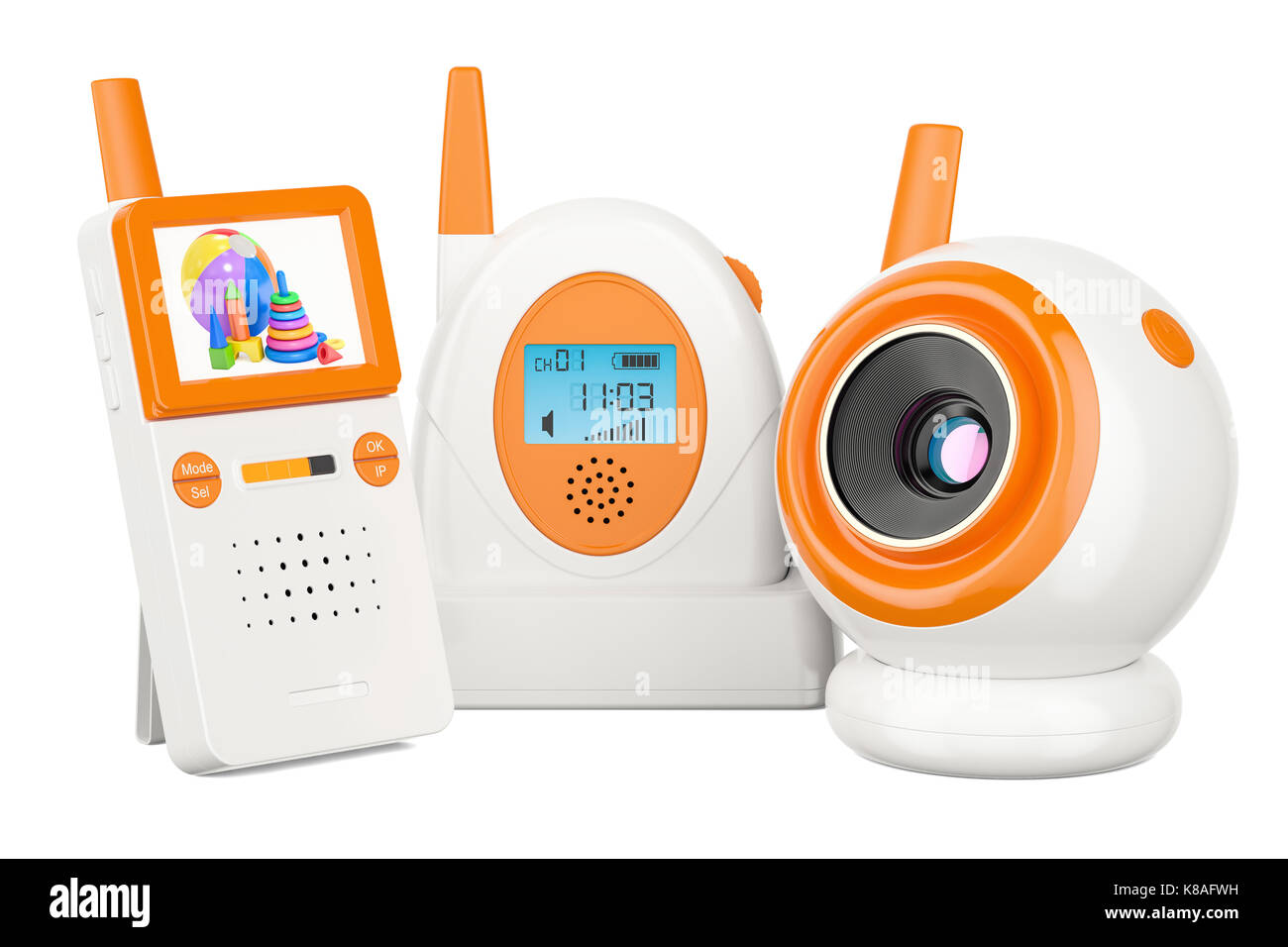 Audio baby monitor and baby cam. 3D rendering isolated on white ...