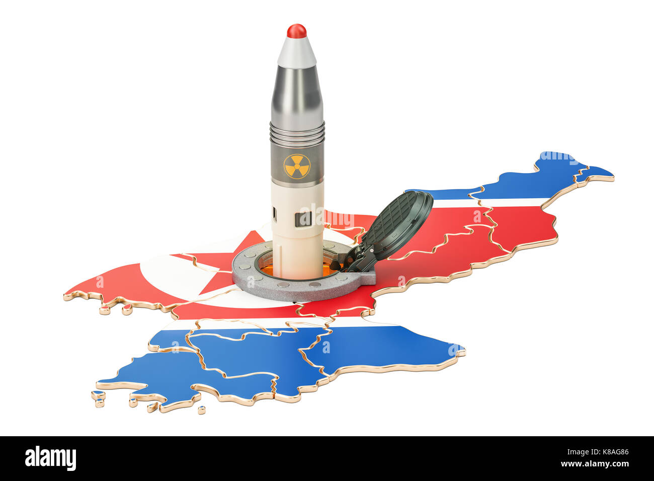 Korean missile launches from its underground silo launch facility, 3D rendering Stock Photo