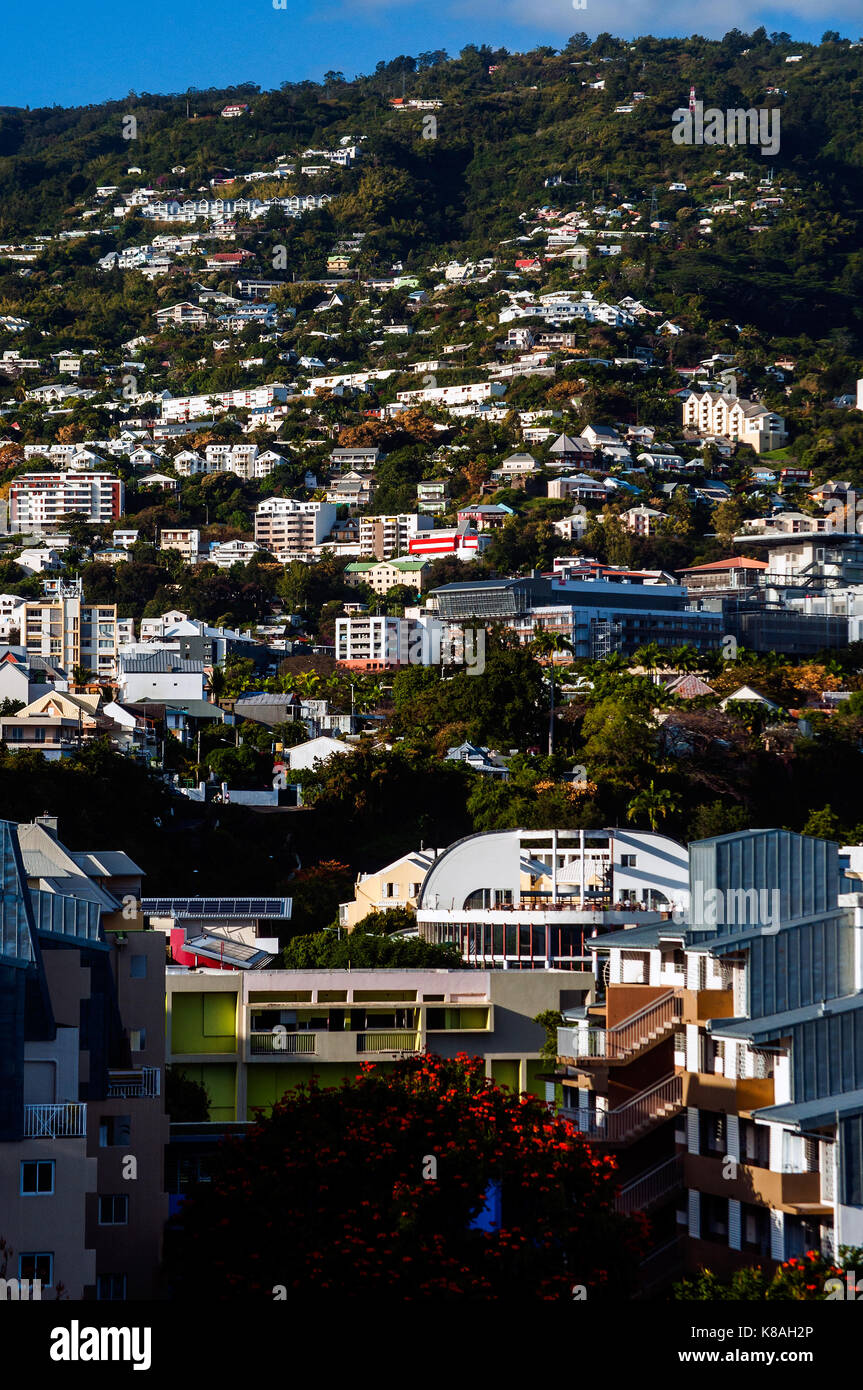 View of housing looking soutwest from Avenue de la Victoire, St. Denis, Reunion Stock Photo
