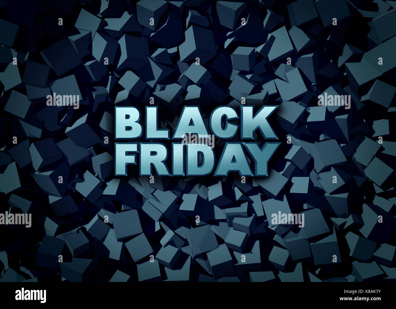 Black friday promotion sign as a sale banner as text on a dark background to celebrate holiday season shopping for low prices at retail stores. Stock Photo