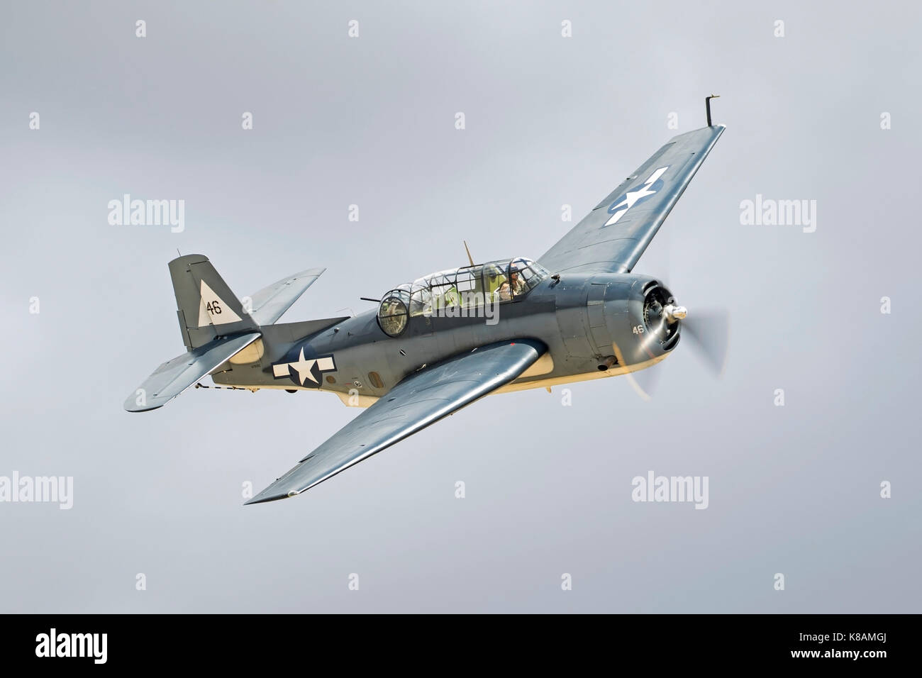 Airplane TBM Avenger WWII dive bomber flying at the airshow Stock Photo