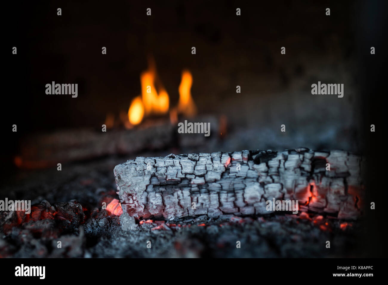 Fire wood burning in the oven Stock Photo