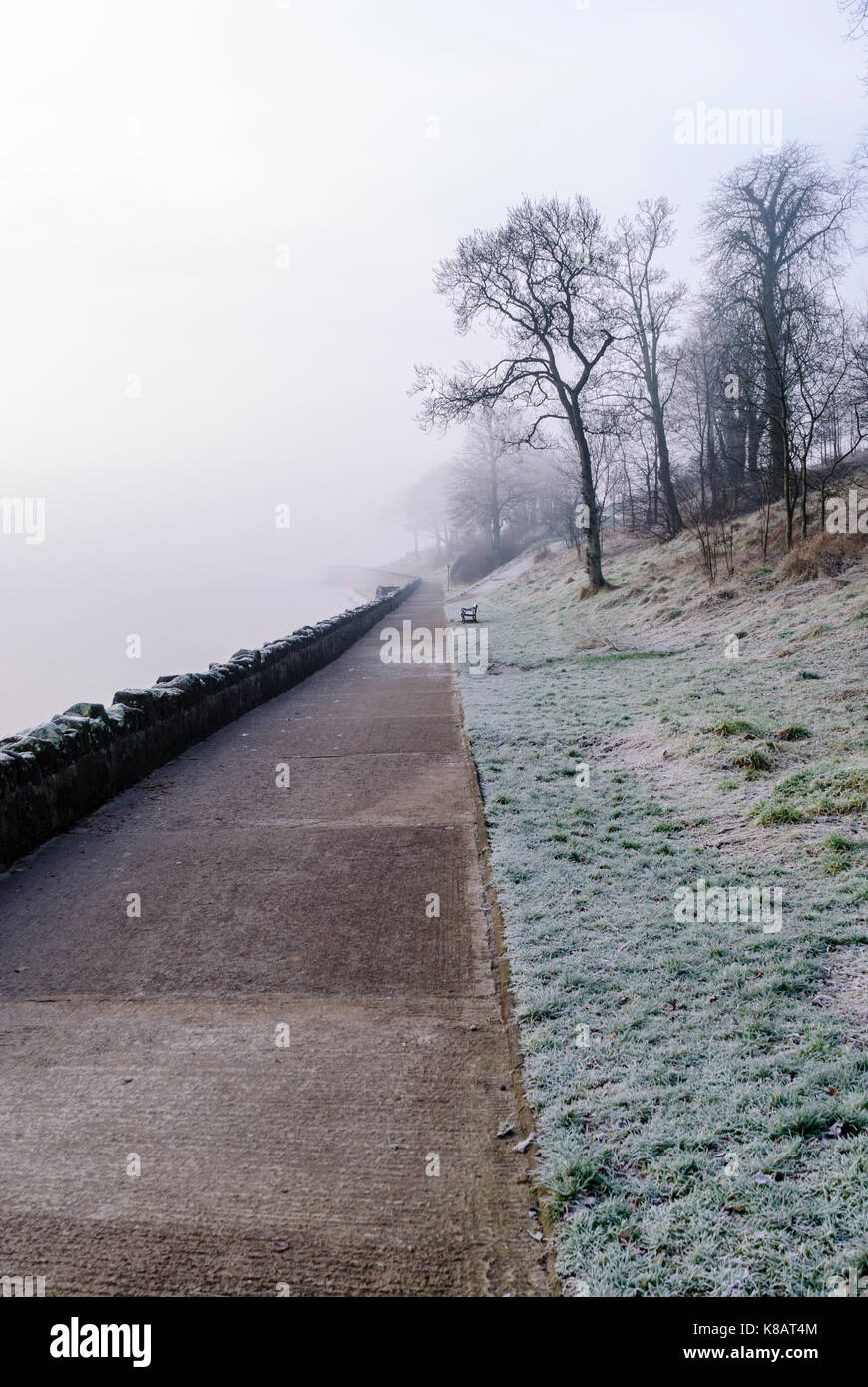 Frosty, foggy coastal path. Stock Photo