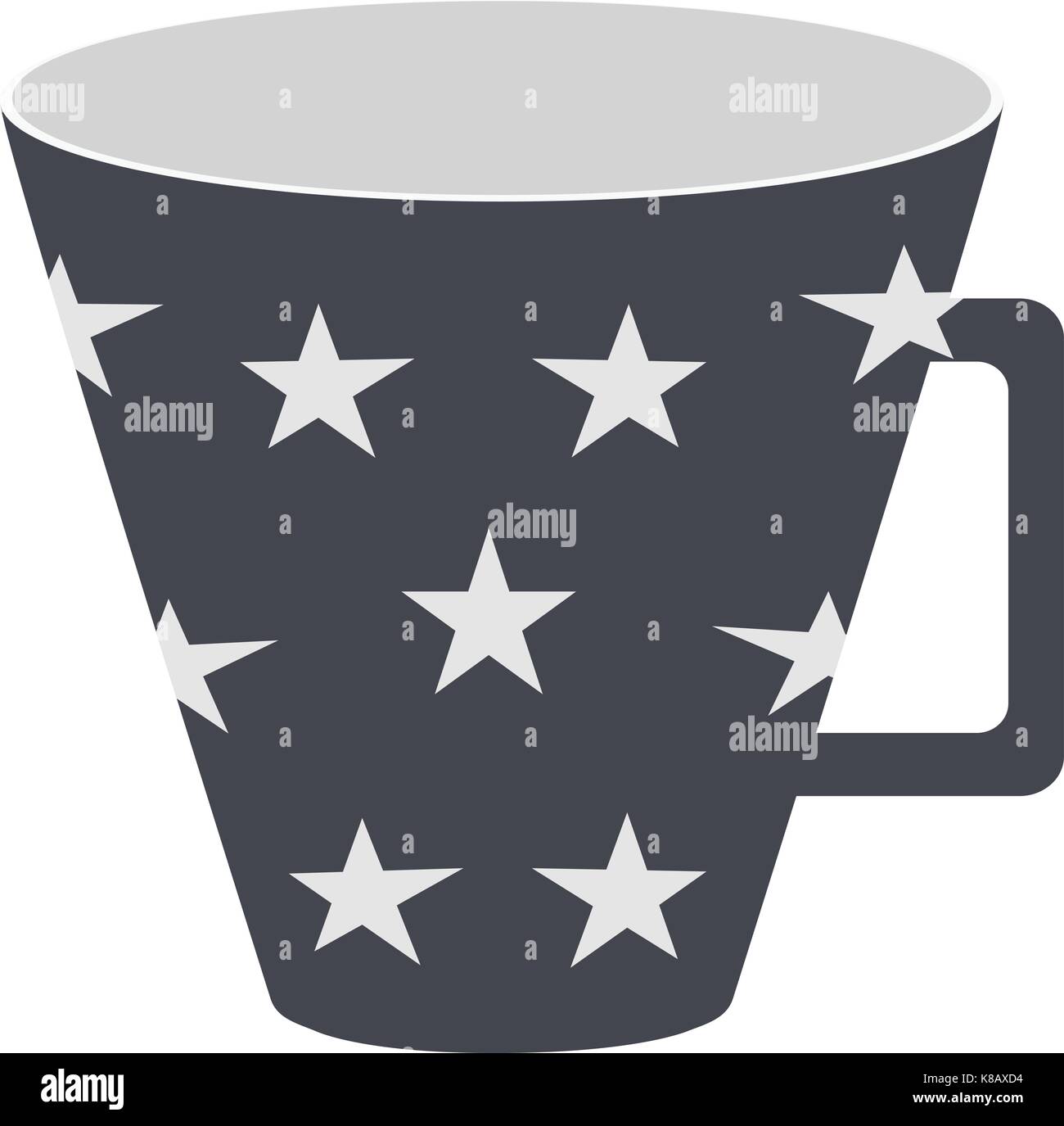 Black ceramic cup with handle and white stars pattern. Stock Vector