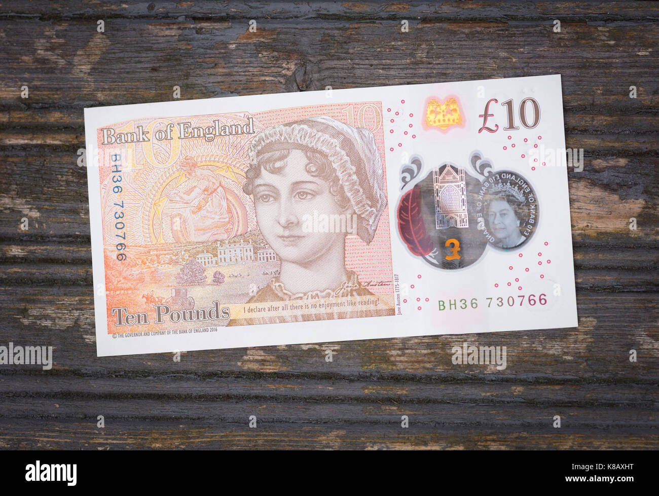 New Plastic Ten Pound Note, Went into circulation on 14th September 2017. Stock Photo