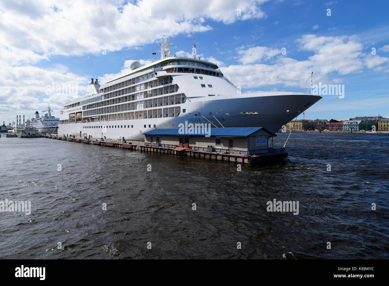 Saint-Petersburg, Russia - August 22, 2016: Large cruise ship 'Silver whisper' is docked in St. Petersburg August 22, 2016 Stock Photo