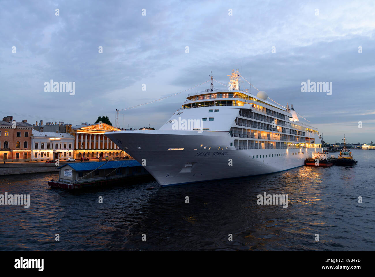 Saint-Petersburg, Russia - August 22, 2016: Large cruise ship 'Silver whisper' is docked in St. Petersburg, August 22, 2016 Stock Photo
