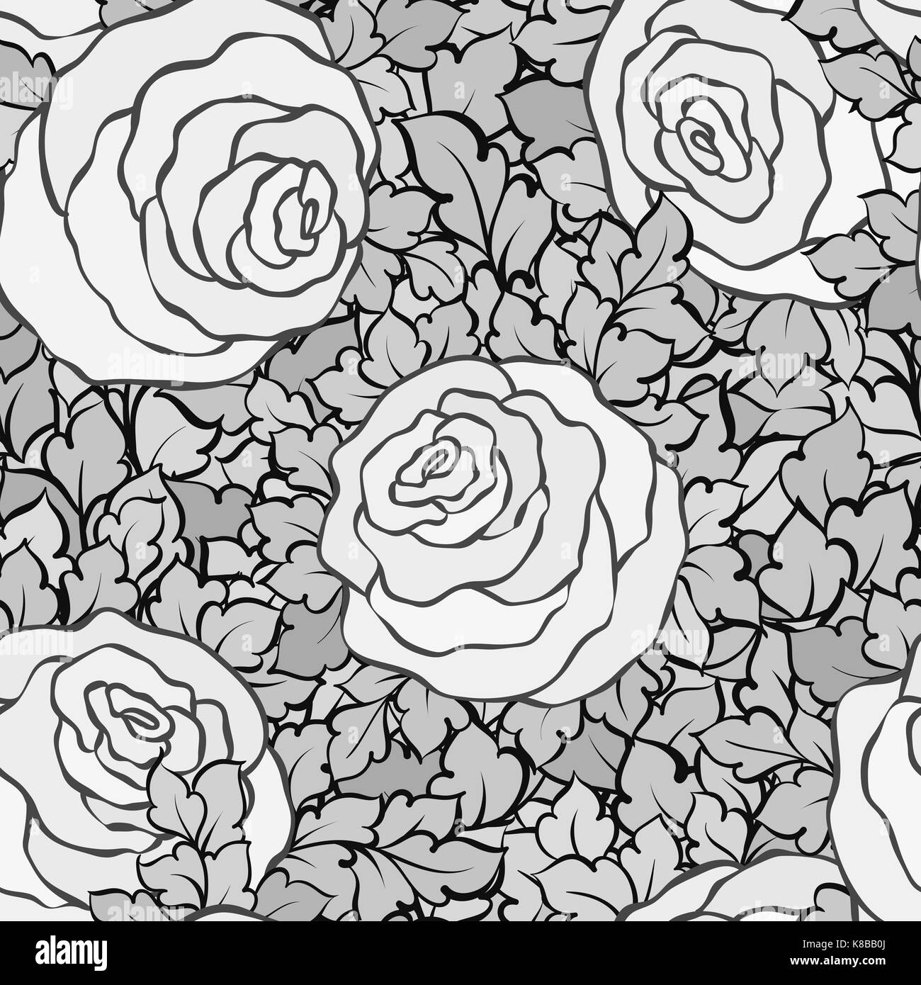 Floral decorative black and white background with cute roses ...