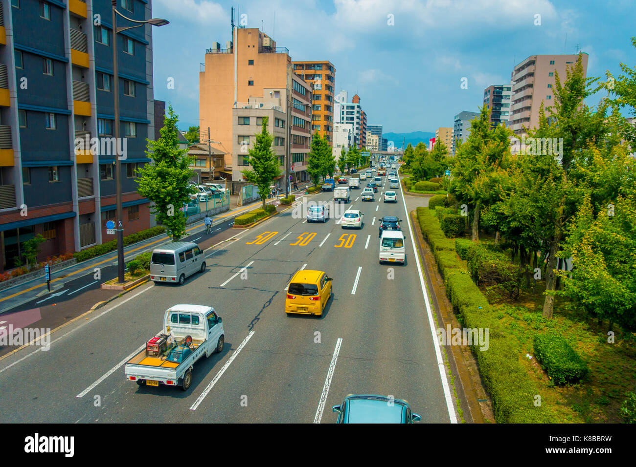 KYOTO, JAPAN JULY 05, 2017 Cars on the street of Kyoto in Japan