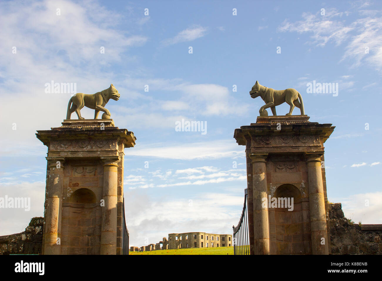 Lion sculptures on top of the stone gate posts at the Gate