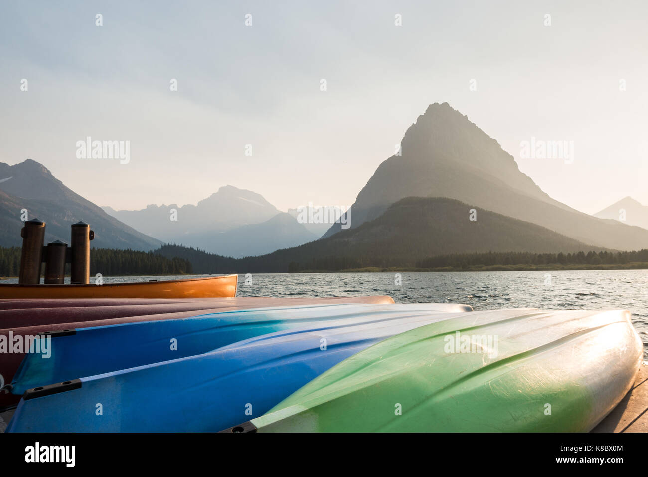Rental Kayaks And Canoes On The Boat Ramp Of The Swiftcurrent