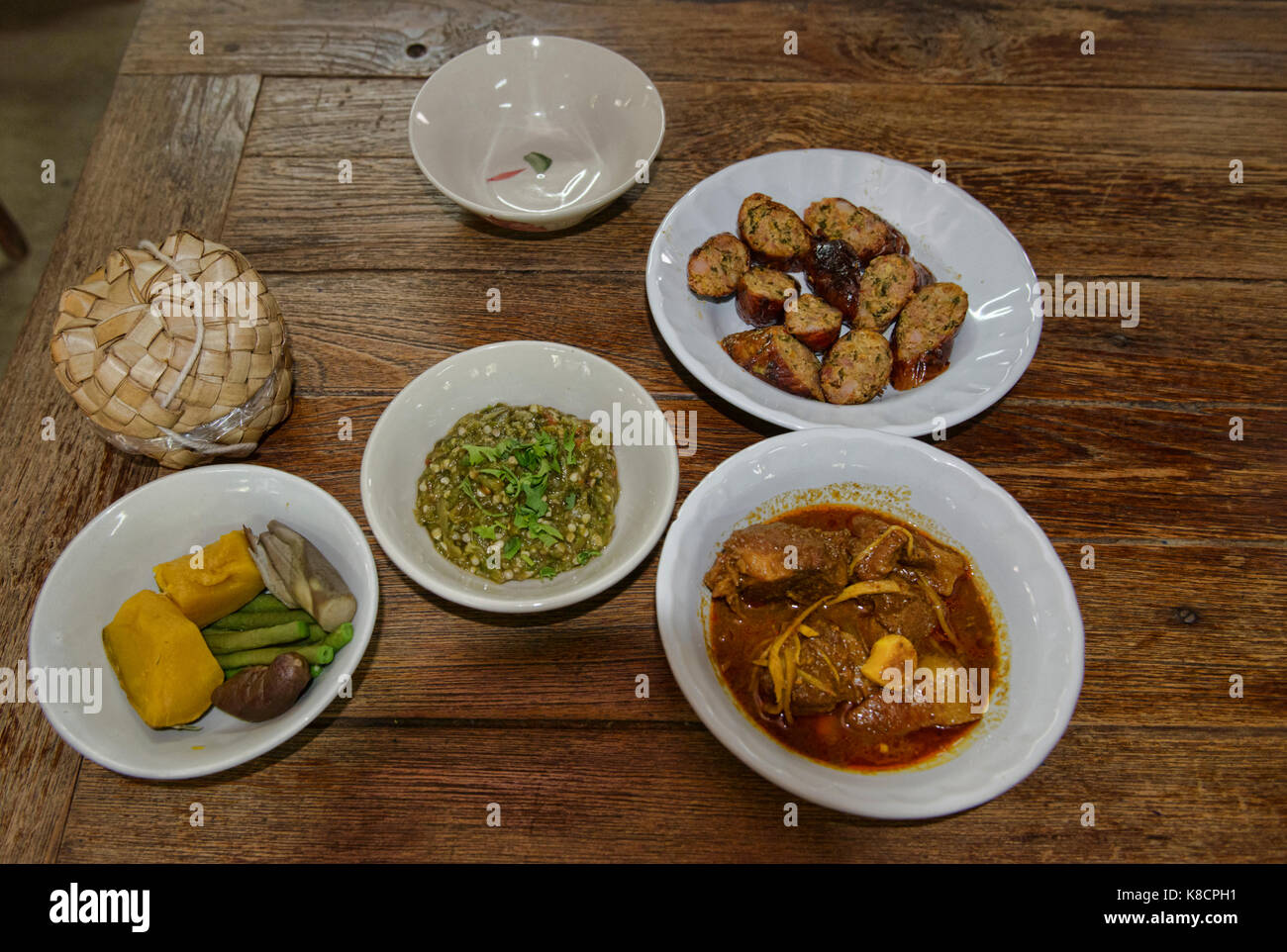 Traditional northern Thai food in Chiang Mai, Thailand Stock Photo