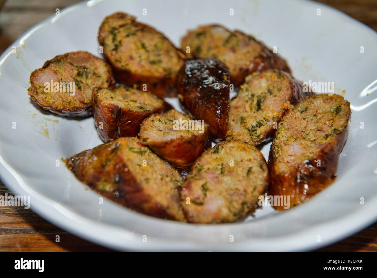 Sai oua sausages in Chiang Mai, Thailand Stock Photo