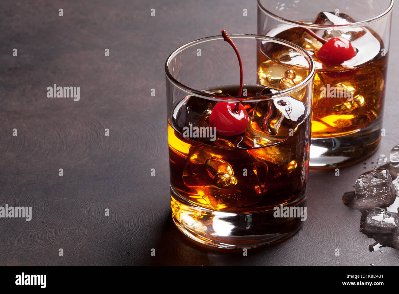 Manhattan cocktail with whiskey. With copy space Stock Photo Alamy