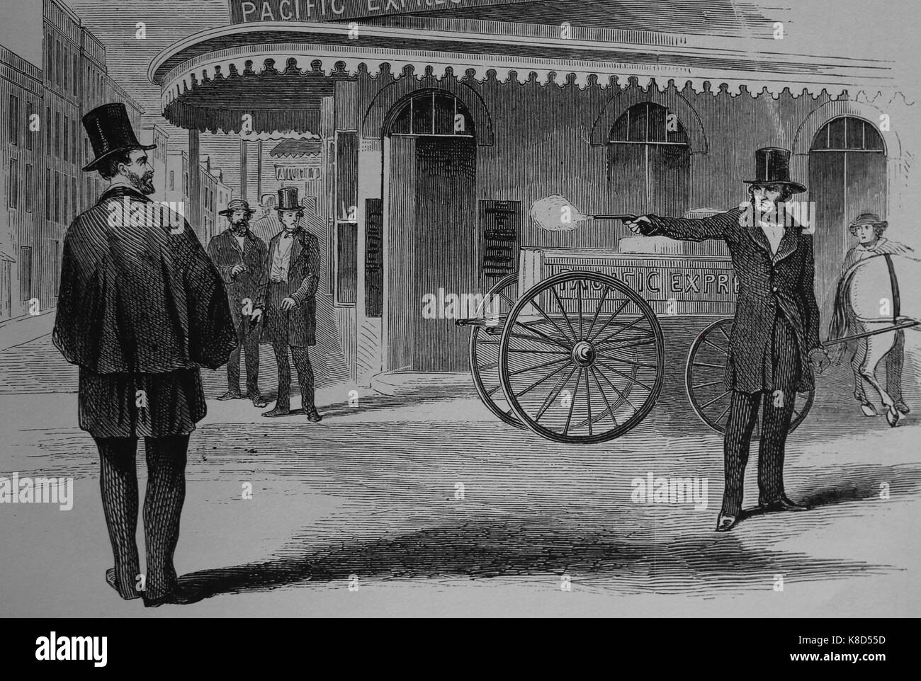 Assassination of James King by James P. Casey. San Francisco, May 14 1856. Frank Lieslie«s Illustrated Newspaper, 1856. Stock Photo