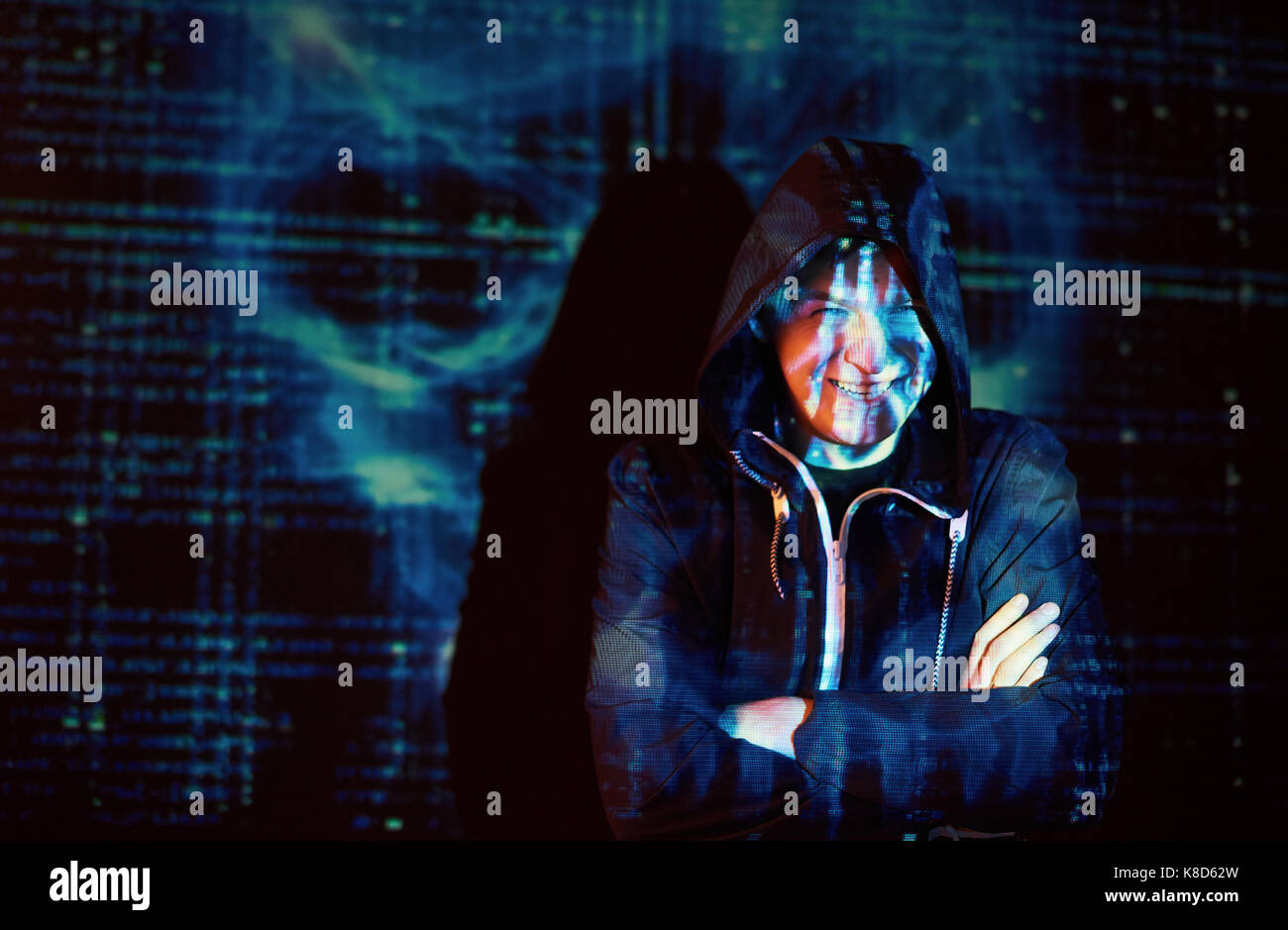 Cyber attack with unrecognizable hooded hacker using virtual reality ...