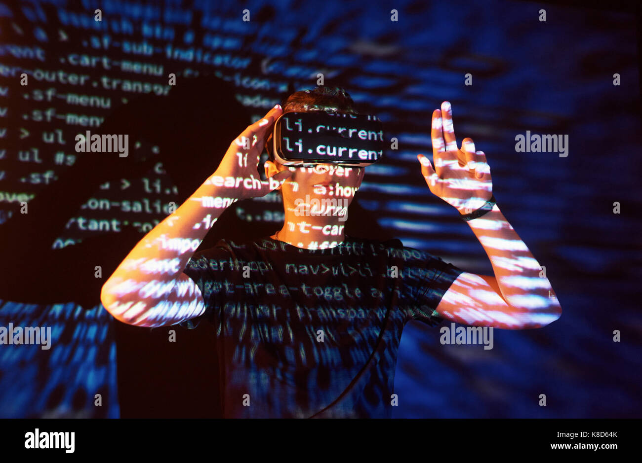 Double exposure of a caucasian man and Virtual reality headset is ...