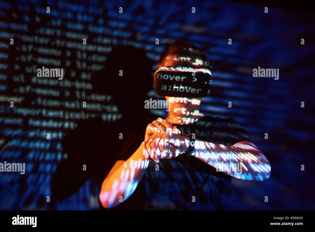Double exposure of a caucasian man and Virtual reality headset is ...