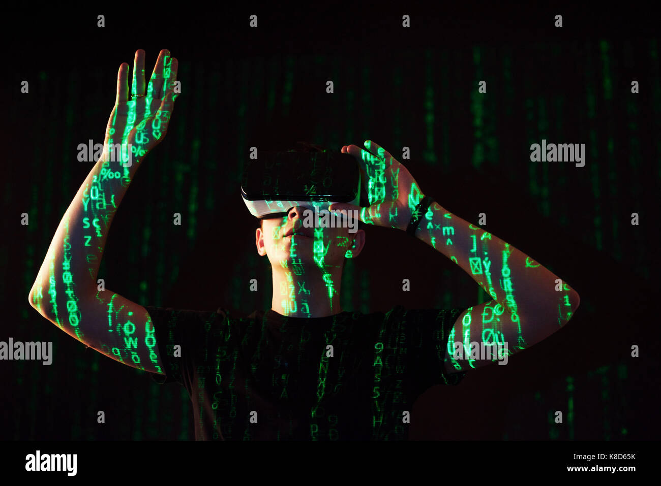 Double exposure of a caucasian man and Virtual reality headset is ...