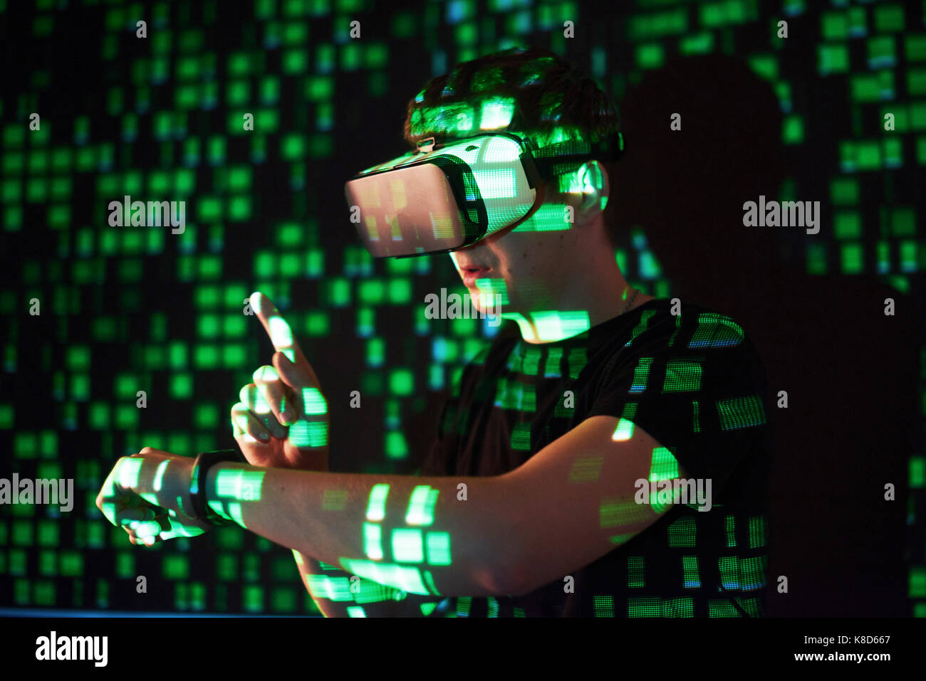 Double exposure of a caucasian man and Virtual reality headset is ...