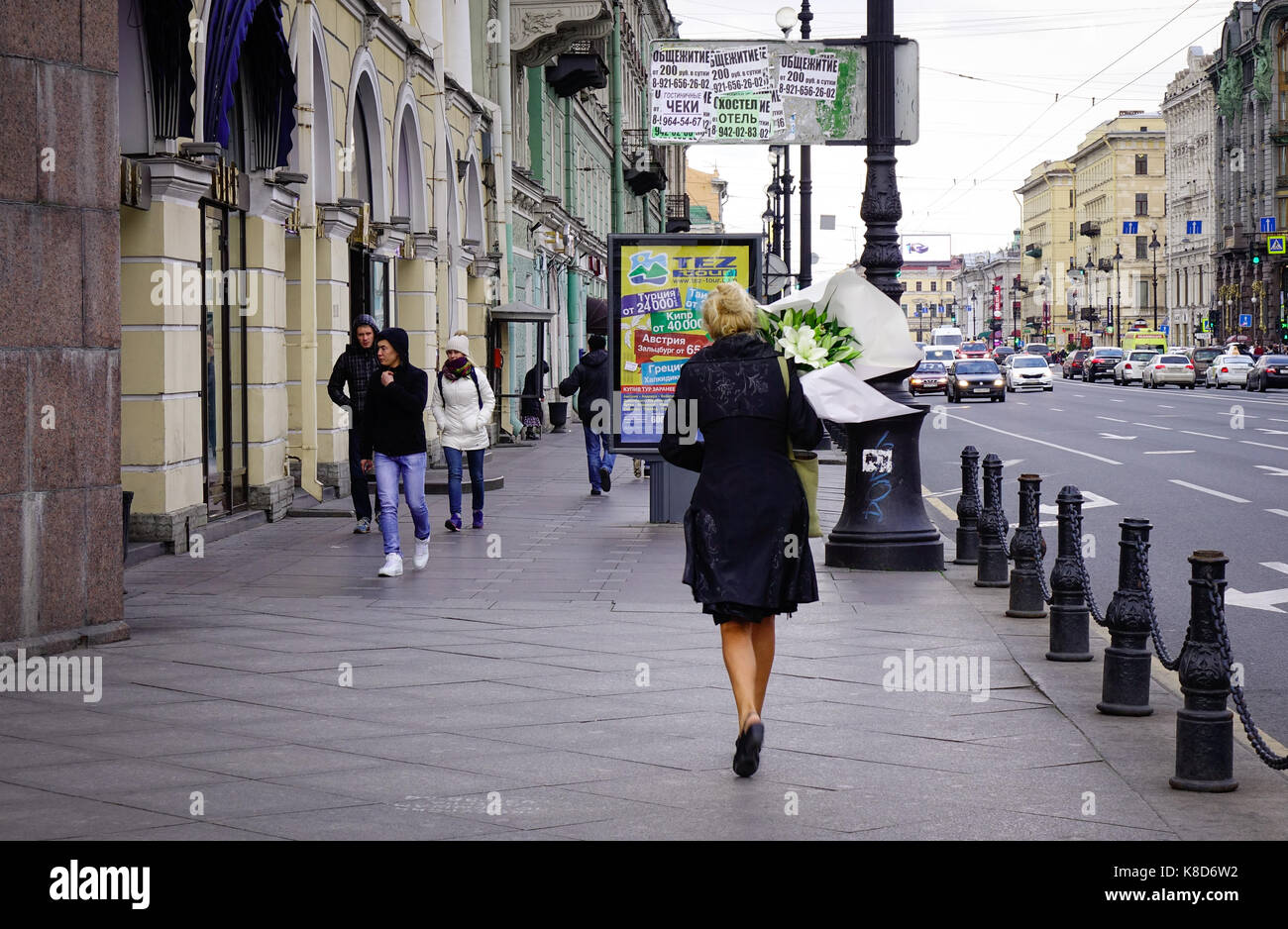 St. Petersburg, Russia Oct 8, 2016. A woman walking on street at