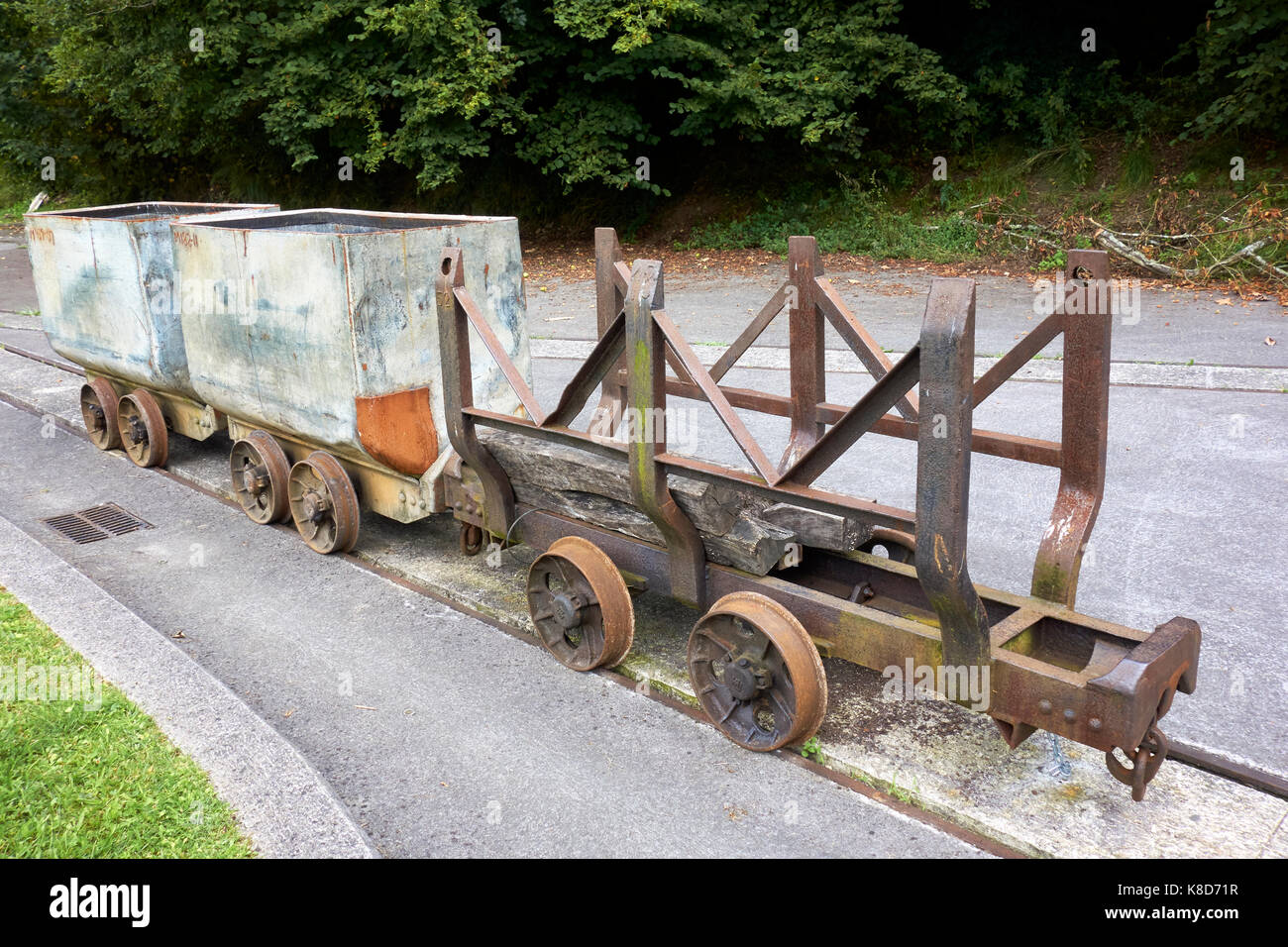 Mining train. Samuño Valley Ecomuseum and San Luis Pit. Ciañu (Langreo). Asturias. Spain. Stock Photo