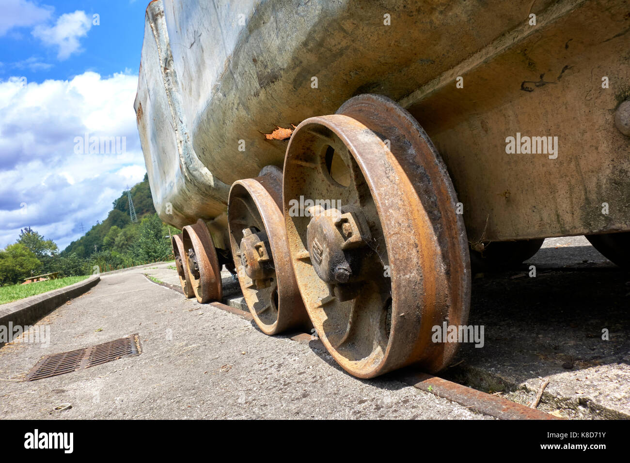Mining train. Samuño Valley Ecomuseum and San Luis Pit. Ciañu (Langreo). Asturias. Spain. Stock Photo