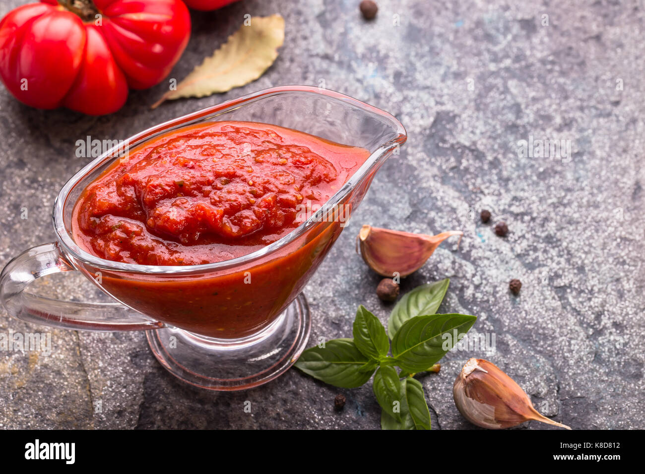 Tomato sauce on stone Stock Photo