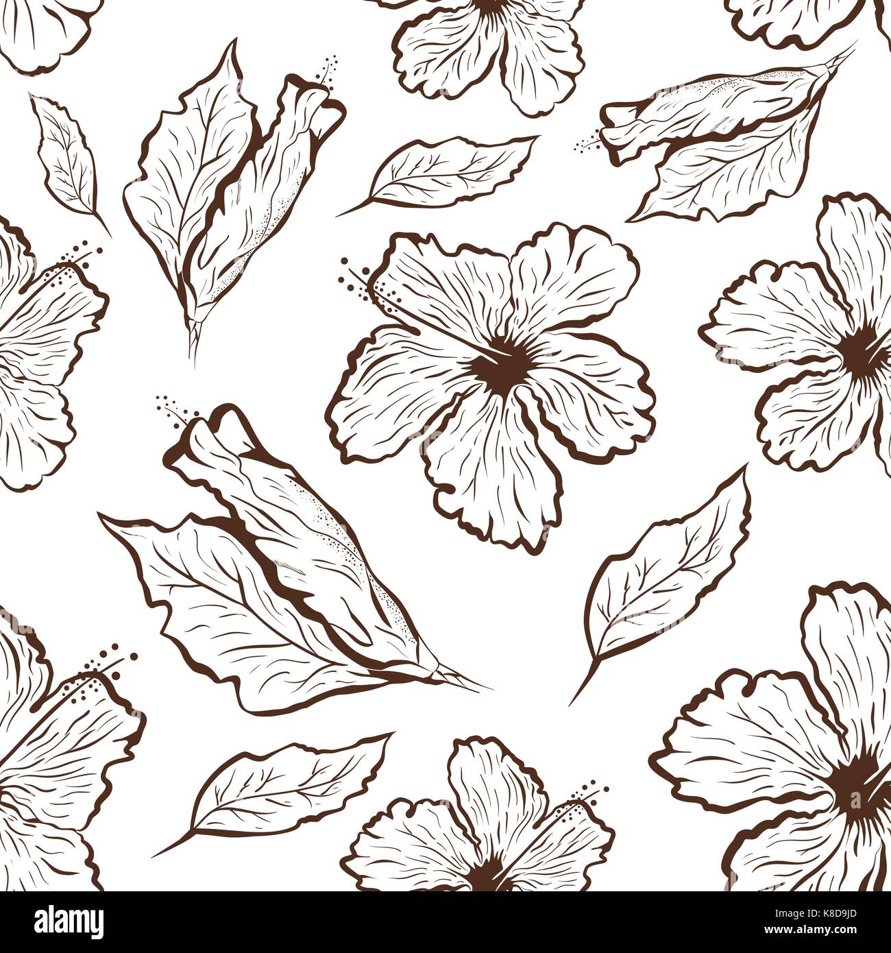 Seamless pattern of Hibiscus flower in tattoo style. Black and white,  graphic tropical flower Stock Vector Image & Art - Alamy