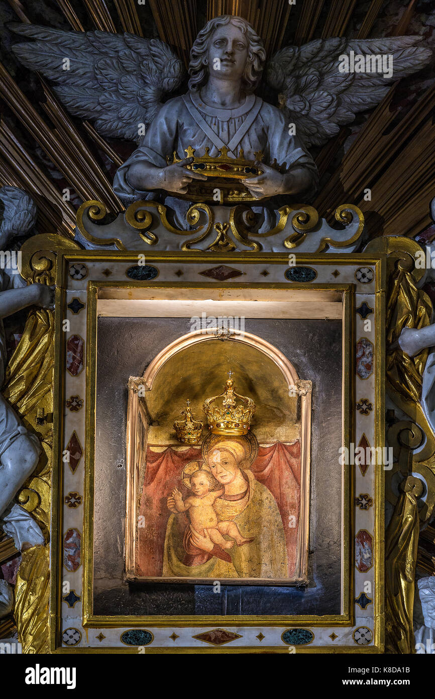 Italy Liguria Chiavari - Cathedral - Nostra Signora dell'Orto sanctuary - Madonna dell'Orto Fresco by  Benedetto Borzone 1400 Stock Photo