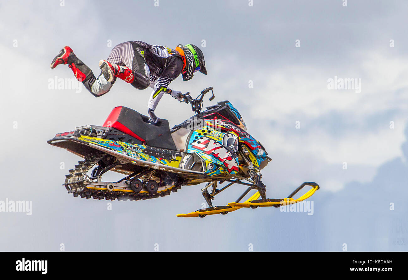 Flying snow scooter Stock Photo - Alamy