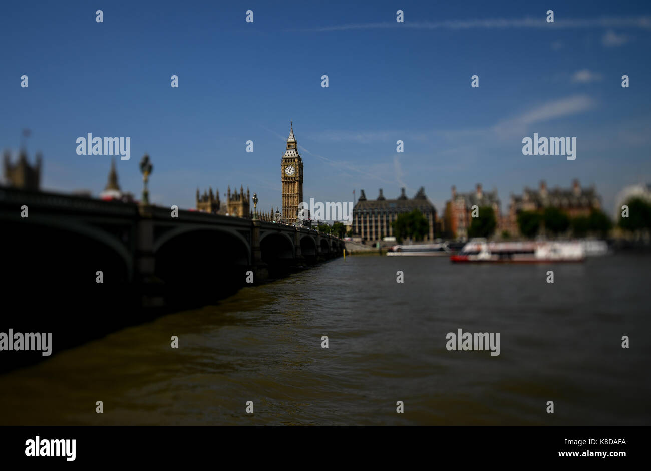 Westminster bridge and Elizabeth Tower ( Big Ben) taken with a shift lens making Elizabeth Tower stand out Stock Photo
