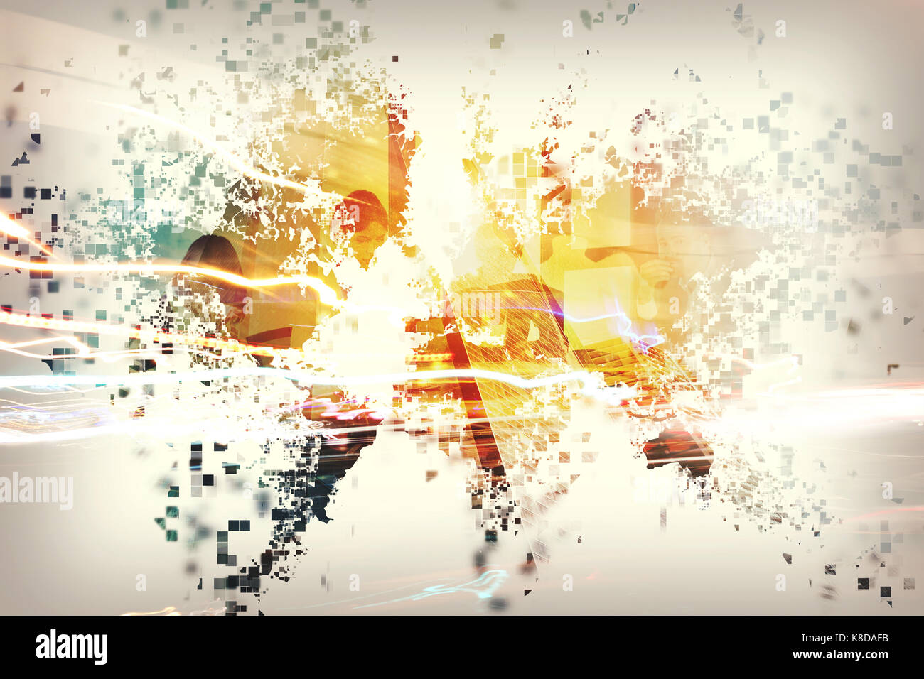 Abstract world with businessperson. Concept of global internet. Double exposure Stock Photo