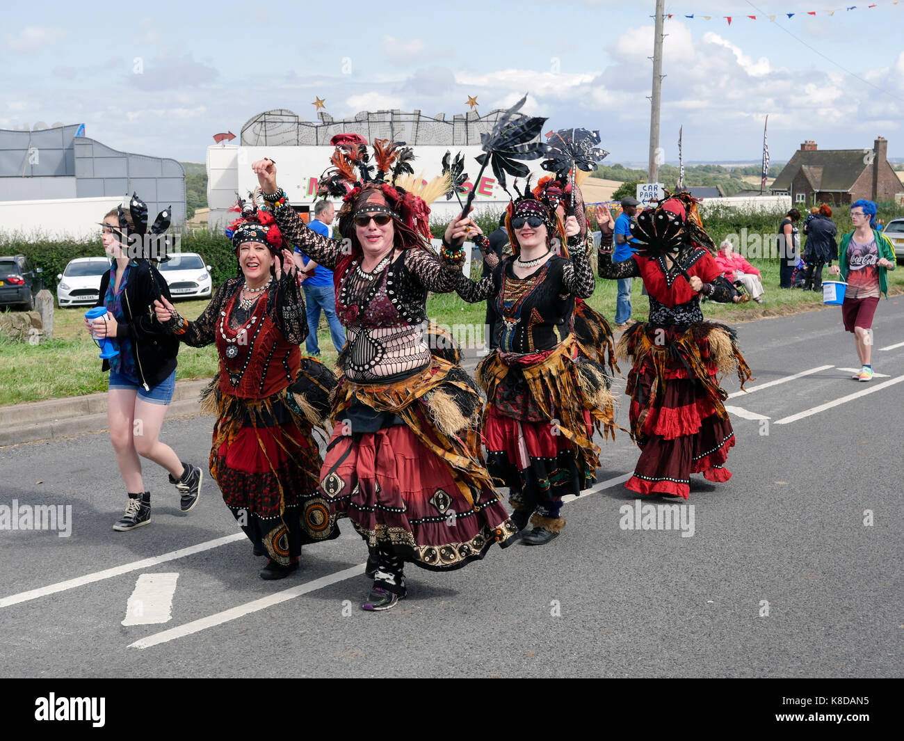 Female Dancers Barlow Street Carnival Parade In Derbyshire England 